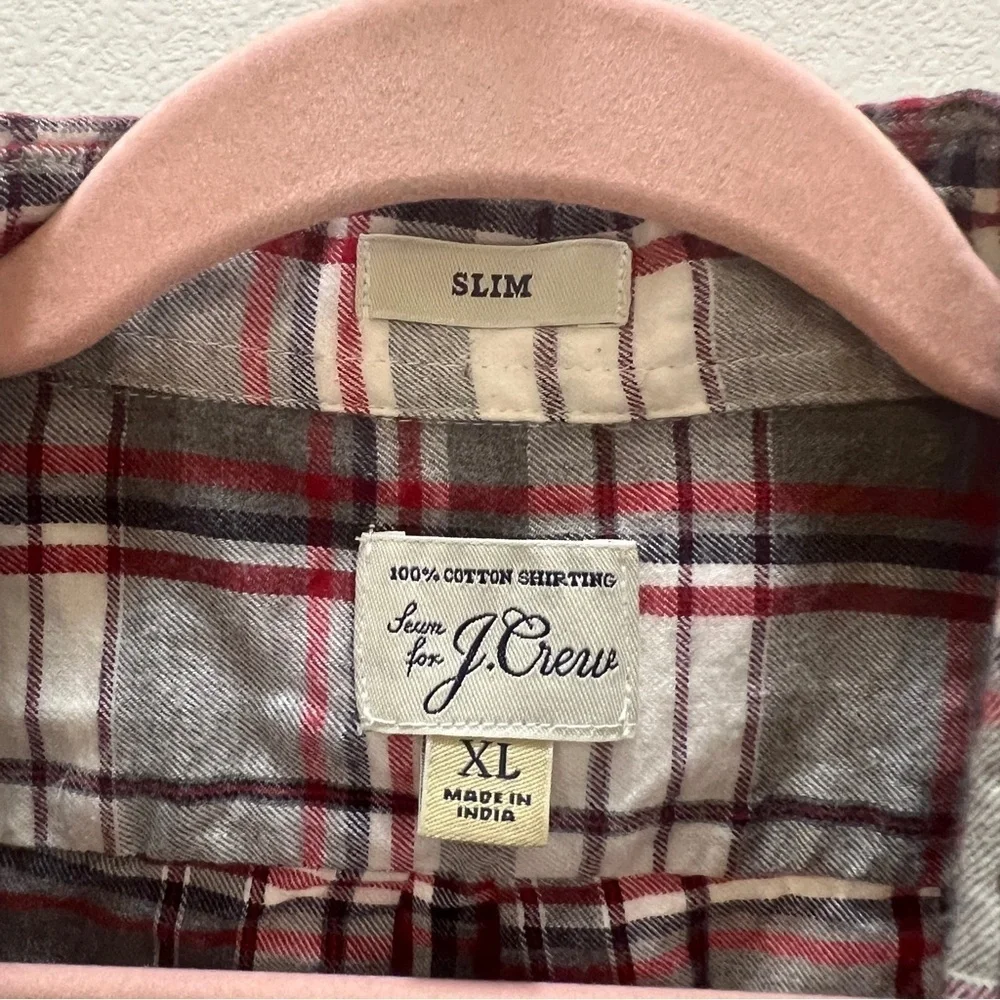 J.Crew flannel button-down slim fit long sleeve shirt Grey & Red Plaid XL